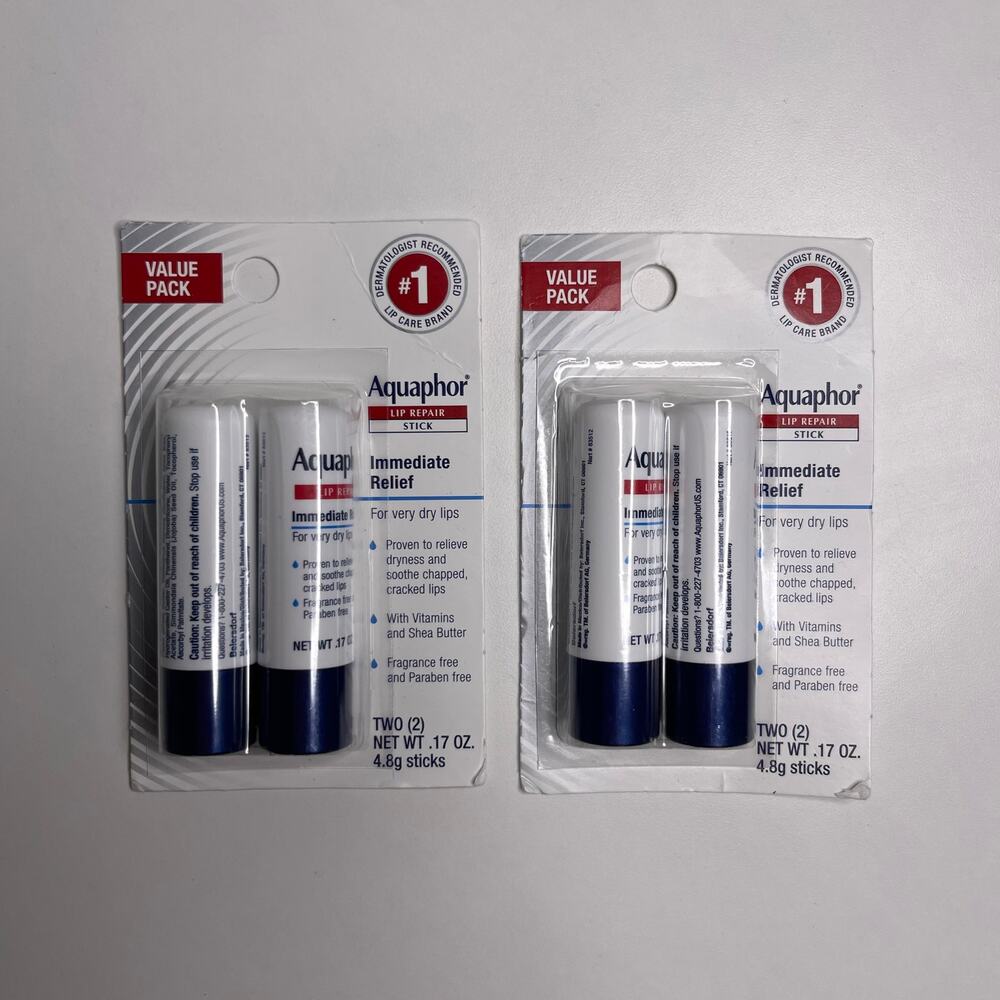 Set of 2 Aquaphor Lip Balm Repair Stick for Chapped Lips Paraben-Free Unflavored